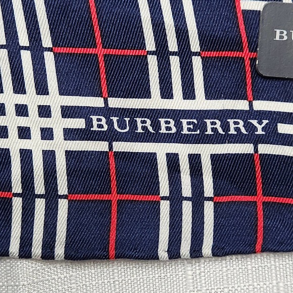 Burberry Silk Scarf Navy Blue Plaid Pattern Silk Sanyo Shokai Japan - Picture 2 of 11